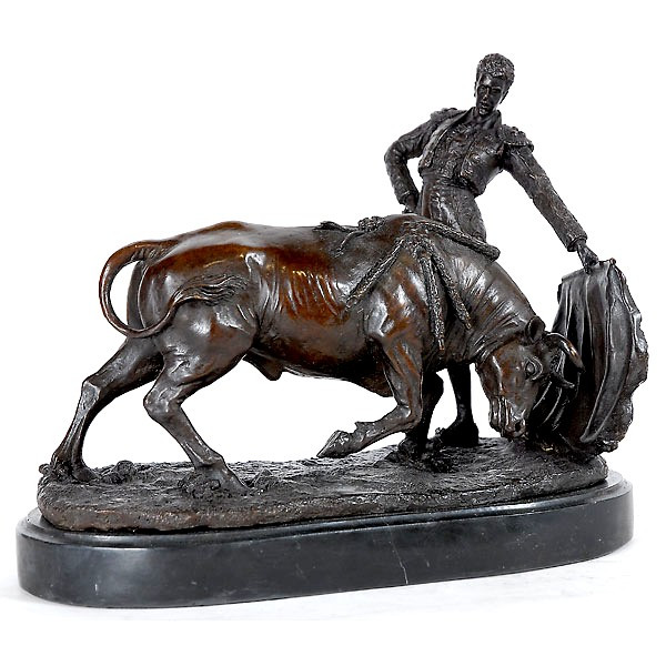The Matador Bronze Statue with bull High end sculpture on marble base